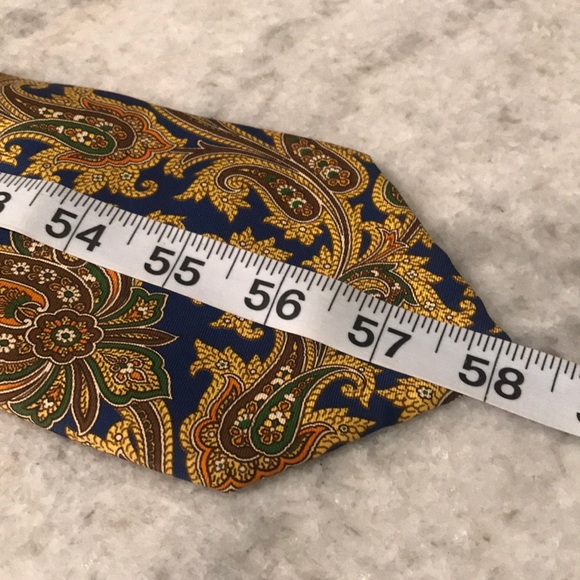 Gap Premium Silk Tie Mens Paisley Blue Gold Designer Quiet Luxury Italy Festival - Picture 5 of 6